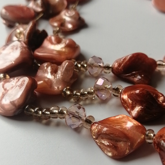 Genuine Shell Coral Pink Colour Multi-Strand Goldplated Necklace & Earrings Set - Picture 5 of 8